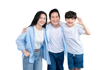 Obraz premium A Asian family portrait of a parent and two children, filled with joy and affection on png background
