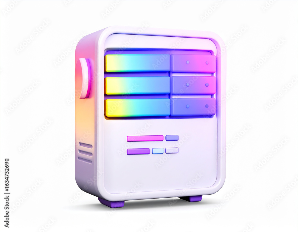 Poster white system unit of a computer icon. 3d rendering isolated on white background. cartoon plastic sty