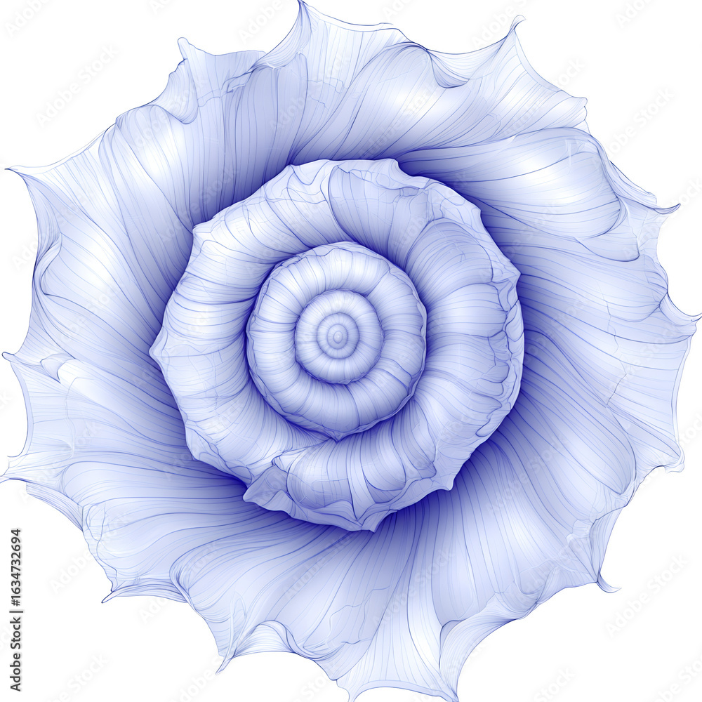Poster close up top view of a delicate pale blue seashell with a spiraling pattern isolated on transparent 
