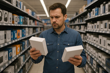 young man in electronic gadgets store