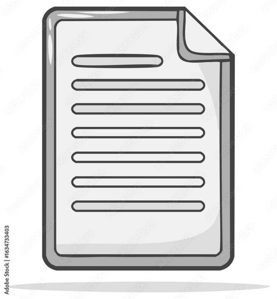 Poster stylized monochrome illustration of a single paper document with text lines and a folded corner.
