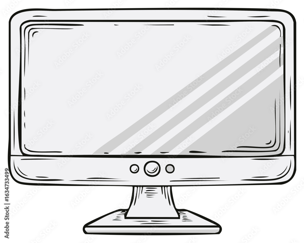 Aufkleber retro flat panel computer monitor drawing with screen reflection