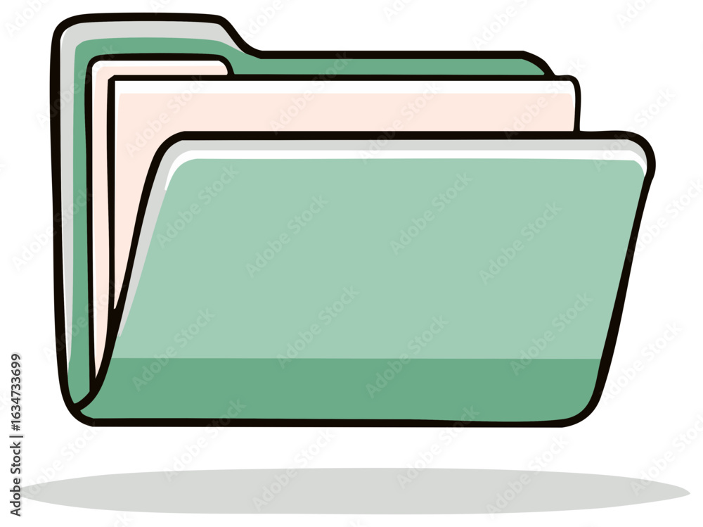 Poster mint green file folder with documents organization of data and records in office or personal use