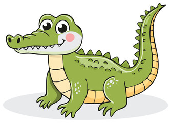 Cute smiling green crocodile cartoon animal character vector illustration