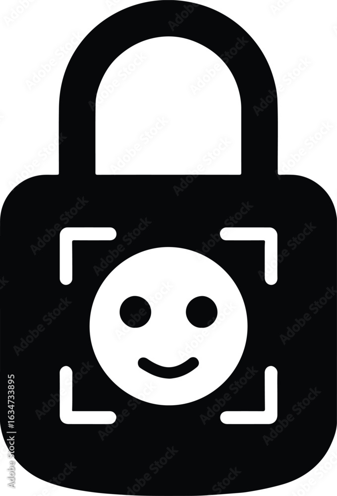 Aufkleber a black and white icon of a padlock with a smiling face inside representing digital security and dat