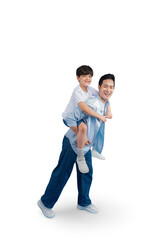 A father giving his son a piggyback ride, filled with love and joy on png background