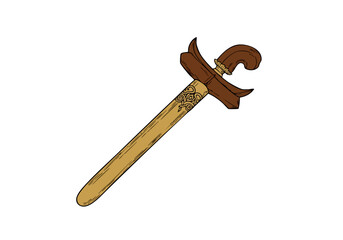 A stylized illustration of a traditional Indonesian Keris dagger. Bold lines and a simple background highlight this heritage weapon pride. Suitable for diverse commercial applications.