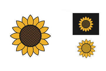 Fototapeta premium Cheerful sunflower icon set, simple yet striking floral design perfect for summer projects and branding needs
