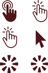 Various User Interface Icons Representing Clicks Touch Actions Loading and Navigation Used in Application and Website Design with a Consistent Color Scheme