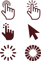 Fototapeta premium Elegant Collection of User Interface Icons Representing Touch Gestures, Loading Animations, and Standard Mouse Pointer for Digital Devices and Software Applications