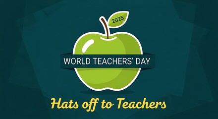 World teachers day greeting with apple and text