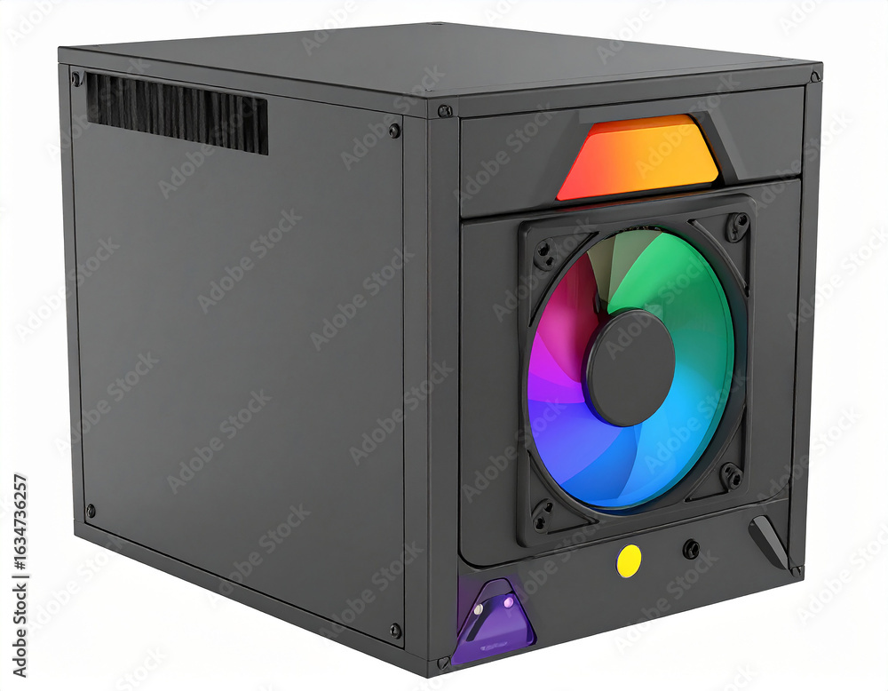 Poster black system unit of a computer icon. 3d rendering isolated on white background. cartoon plastic sty
