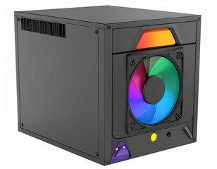 Black System unit of a computer icon. 3d rendering isolated on white background. Cartoon plastic style icon.computer, illustration, technology, buttons, ideas, information, network, rack,Generative Ai