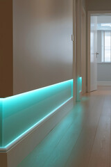 Obraz premium Contemporary hallway featuring built-in linear air vent and ambient lighting, sleek design