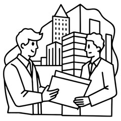 Architect and customer look at the layout, Two workers in a factory