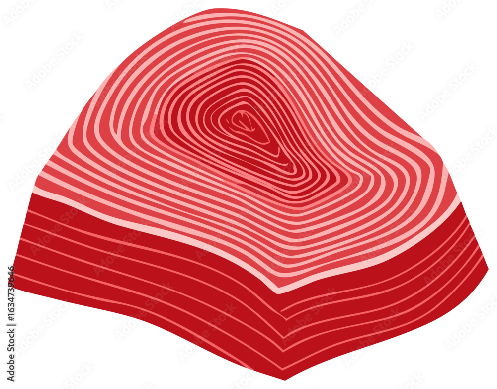 Poster abstract red wavy stripes forming a concentric pattern on a white background