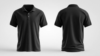Trending black polo t-shirt mock-up with a realistic feel. A detailed polo t-shirt mock-up, front and back view. Your new favourite t-shirt mock-up template