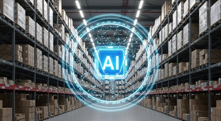 AI-Powered Warehouse Management: Modern Logistics, Efficient Inventory, Futuristic Technology
