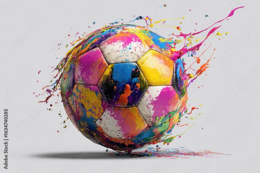 Aufkleber abstract representation of a soccer ball with vibrant paint splatter creating a dynamic, colorful ef
