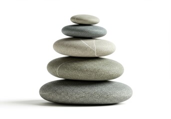 A zen stone balance of stacked black rocks creates a tranquil harmony