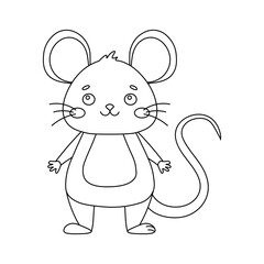 Cartoon cute mouse outline character.