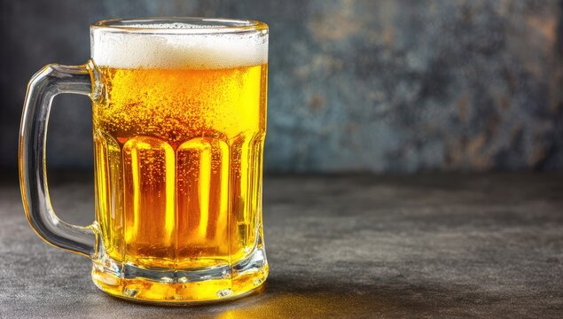 Full glass of light beer with a head