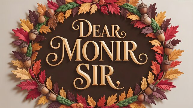 Autumnal wreath greeting with golden lettering fall leaves