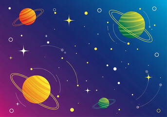 Colorful planets with rings and stars floating in a vast and beautiful cosmic scene perfect for backgrounds