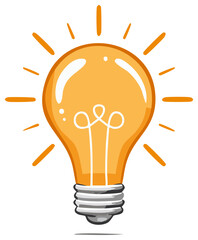 A single glowing cartoon light bulb icon representing a brilliant idea creativity and inspiration
