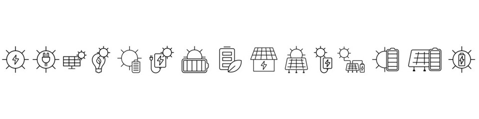 Solar panels vector icon set. Solar energy illustration sign collection. Solar charging symbol. Alternative energy logo.