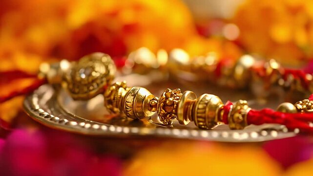 Gold bracelet with red string