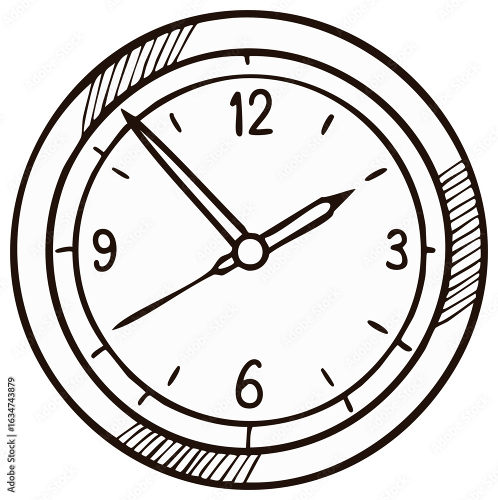 Poster simple hand-drawn analog clock with hour and minute hands showing a specific time