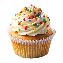 Delicious Cupcake with Creamy Frosting and Colorful Sprinkles on Transparent Background