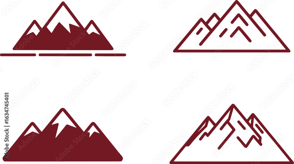 Poster four mountain icons showing different styles outlining peaks and ridges with varying levels of detai