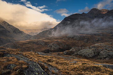 passo gavia landscape during an autumnal and cloudy day, santa caterina valfurva, Bormio, Sondrio