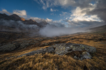 passo gavia landscape during an autumnal and cloudy day, santa caterina valfurva, Bormio, Sondrio