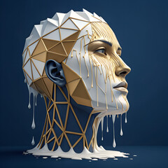 Futuristic and Conceptual 3D Portrait with Gold and White Elements