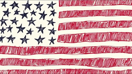 Handdrawn american flag animation: stars and stripes illustration in motion - Powered by Adobe