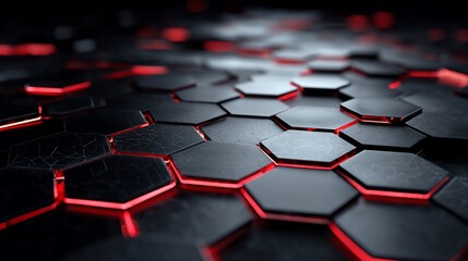 Abstract background with a honeycomb of hexagonal tiles lit with red light