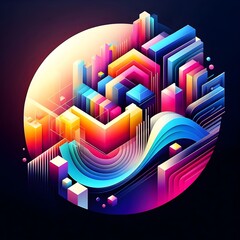 Vibrant Geometric Abstraction with Colorful Shapes and Lines.