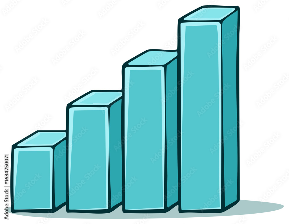 Aufkleber blue rectangular bar chart depicting ascending data series with doodle style illustration