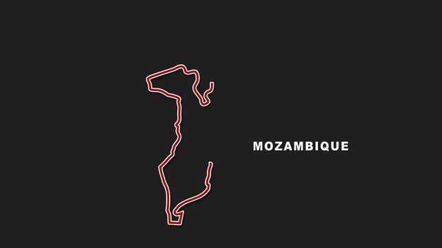 2D Map Mozambique in red and white outline with boundary line animation alpha channel or transparent