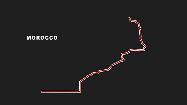 2D Map of Morocco in red and white outline with boundary line animation alpha channel or transparent