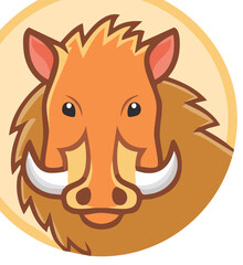 Wild Boar Cartoon Mascot Illustration. Pig Animal Character in Circle Frame