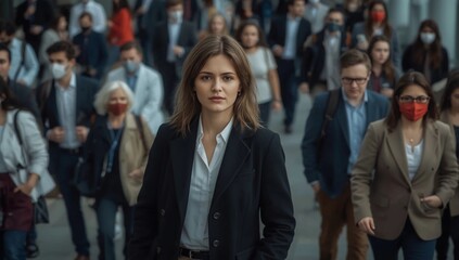 crowd of people walking in the city