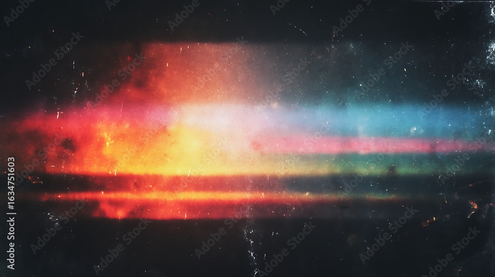 Poster abstract image featuring a bright explosion of colors with horizontal light streaks effect overlayed