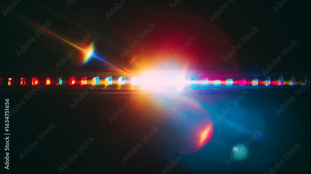 Aufkleber a vibrant display of colorful lights arranged in a horizontal line against a dark background space