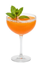 Fototapeta premium Refreshing orange cocktail with mint garnish in elegant glass. Cut out PNG