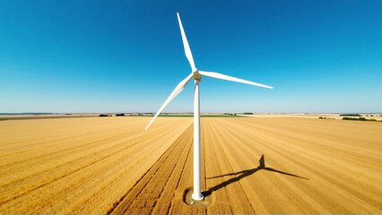 Symphony of Sustainability: A Lone Wind Turbine Over a Golden Field