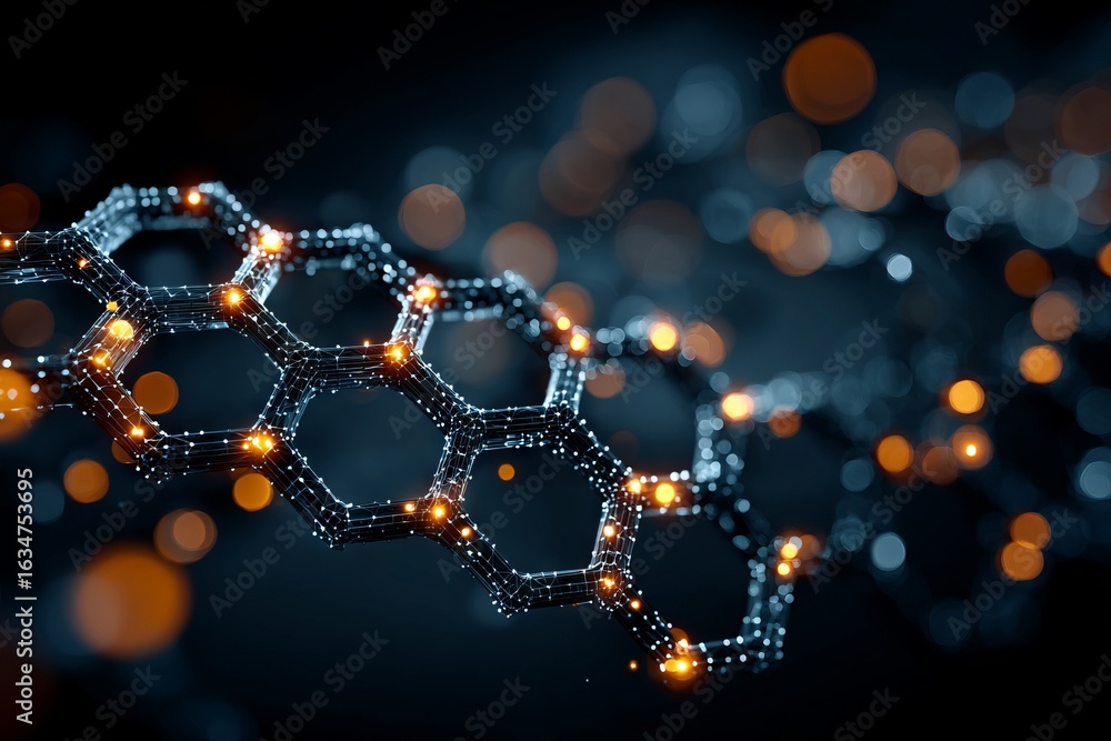 Poster a black and white image of a pattern of hexagons with a blue background